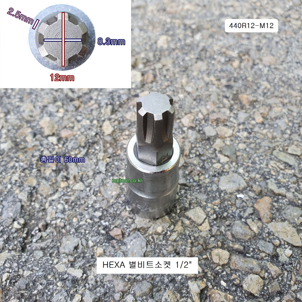 HEXA헥사 리브별비트소켓 MS12 1/2 440R12 M12 60mm