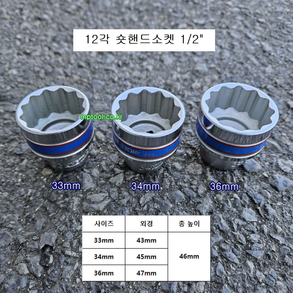 킹토니 12각 숏핸드소켓 1/2 33mm, 34mm, 36mm 복스알 4330
